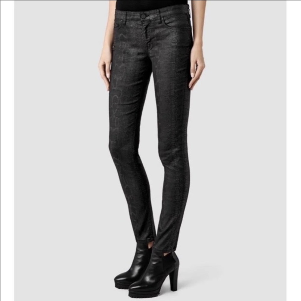 ALL SAINTS MAST REPTILE WAX JEANS